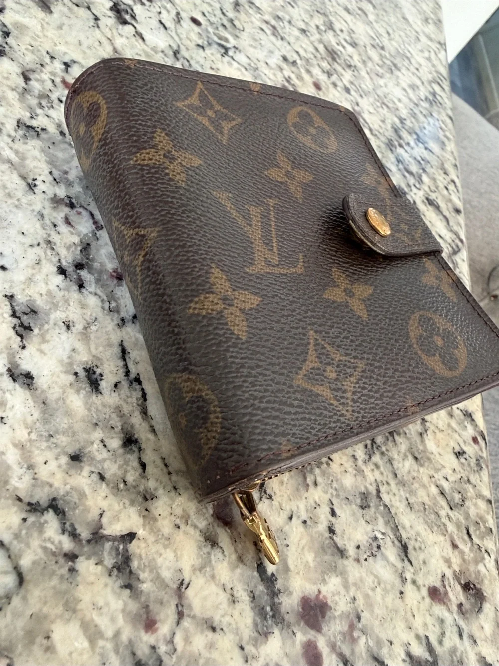 Louis Vuitton Brown Monogram Canvas Card Holder with Gold Snap